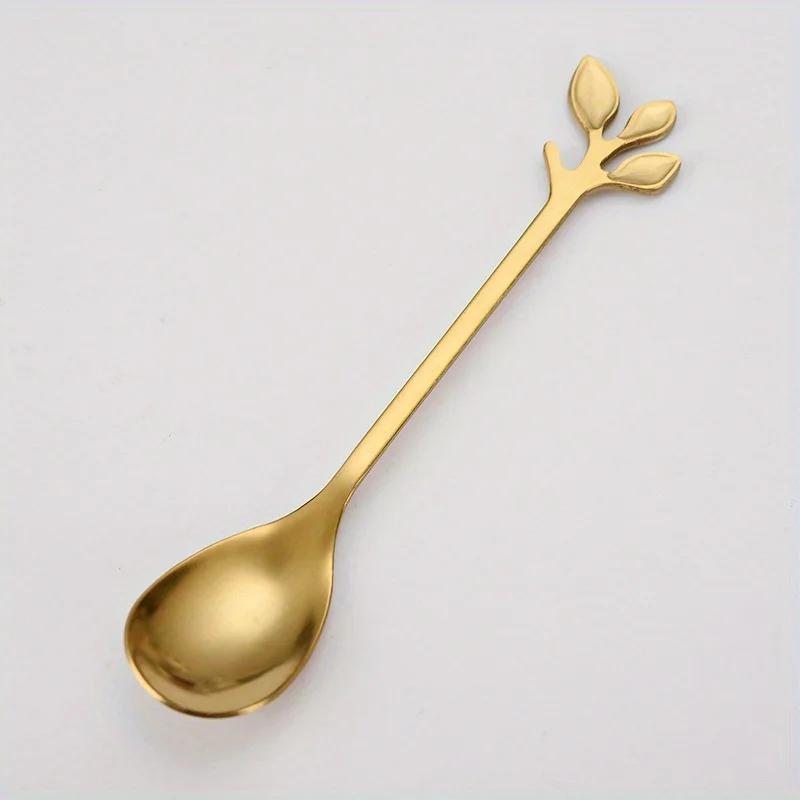 6pcs Creative Personality Gold Spoons Tree Leaf Spoon Coffee Spoon Tea Spoon Home Restaurant Dessert Cutlery Set