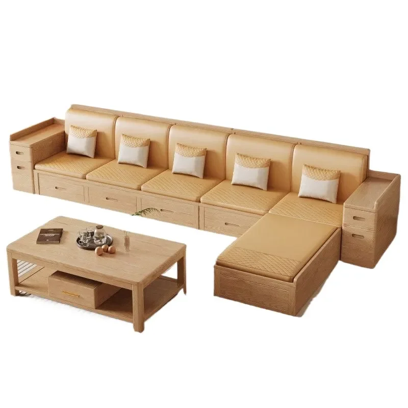 Ash Wood Sofa Set Modern Log Color Living Room Furniture Small Apartment Storage Couch Dual Purpose Home Decor Large
