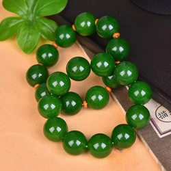 Pulsera de cuentas redondas para hombre y mujer, brazalete de piedra verde, cadena de mano de jaspe, hebra elástica, joyería de dijes Unisex, 20mm