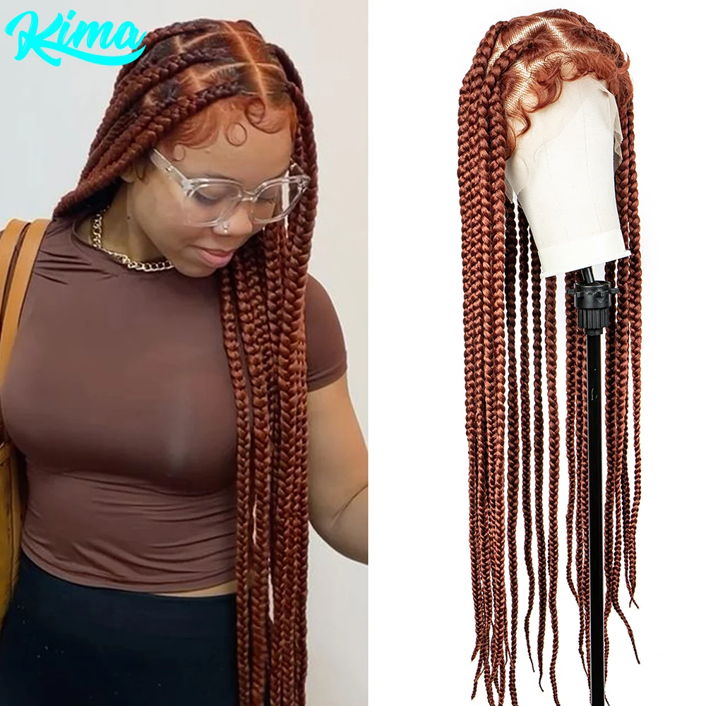 KIMA-Gengibre Sintético Cornrow Trançado Perucas para Mulheres Negras, Knotless, Full Lace Wig, Jumbo Box Tranças Perucas, 350 Cores, 36"