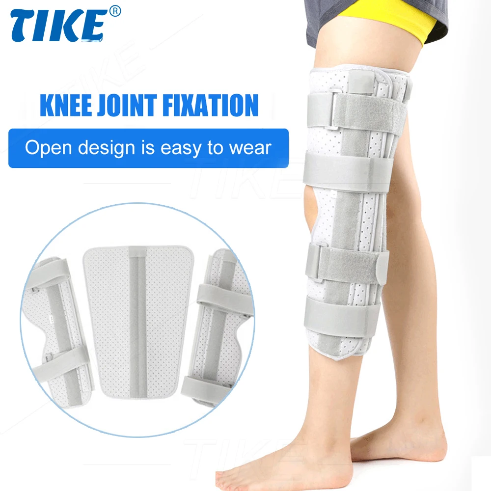 TIKE 3-Panel Knee Immobilizer Full Leg Support Brace Aluminum Alloy Straight Knee Splint for Knee Fracture ACL MCL Meniscus Tear