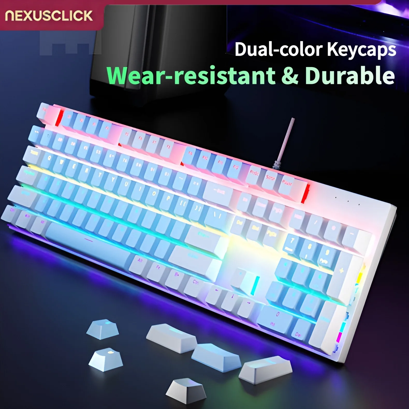 NEXUSCLICK K104 RGB Backlit Mechanical Keyboard,104 Keys Wired Gaming Keyboard Wear-resistant Keycap Plug and Play for Computer
