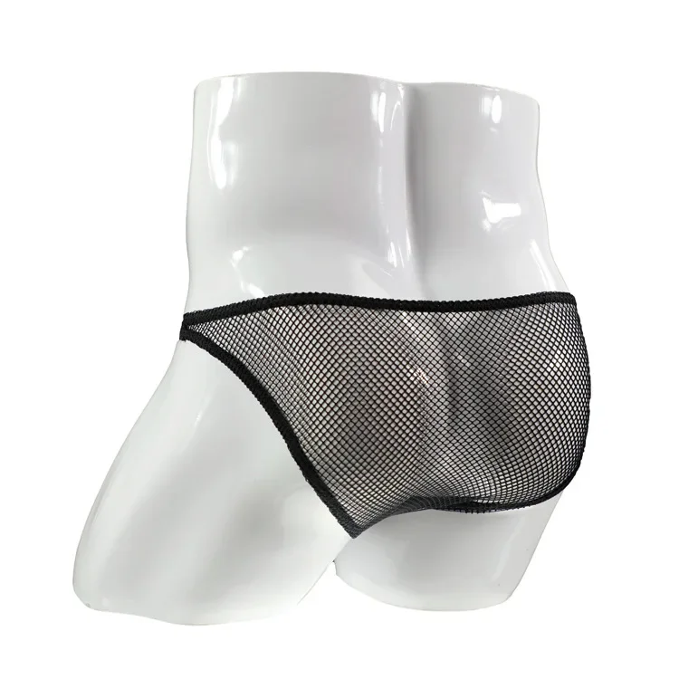 الرجال شبكة شير موجز مثير تقليد الجلود شبكة المرقعة مسمر ملابس داخلية شفافة مثلي الجنس المثيرة منخفضة الارتفاع U محدب الحقيبة Tanga #4