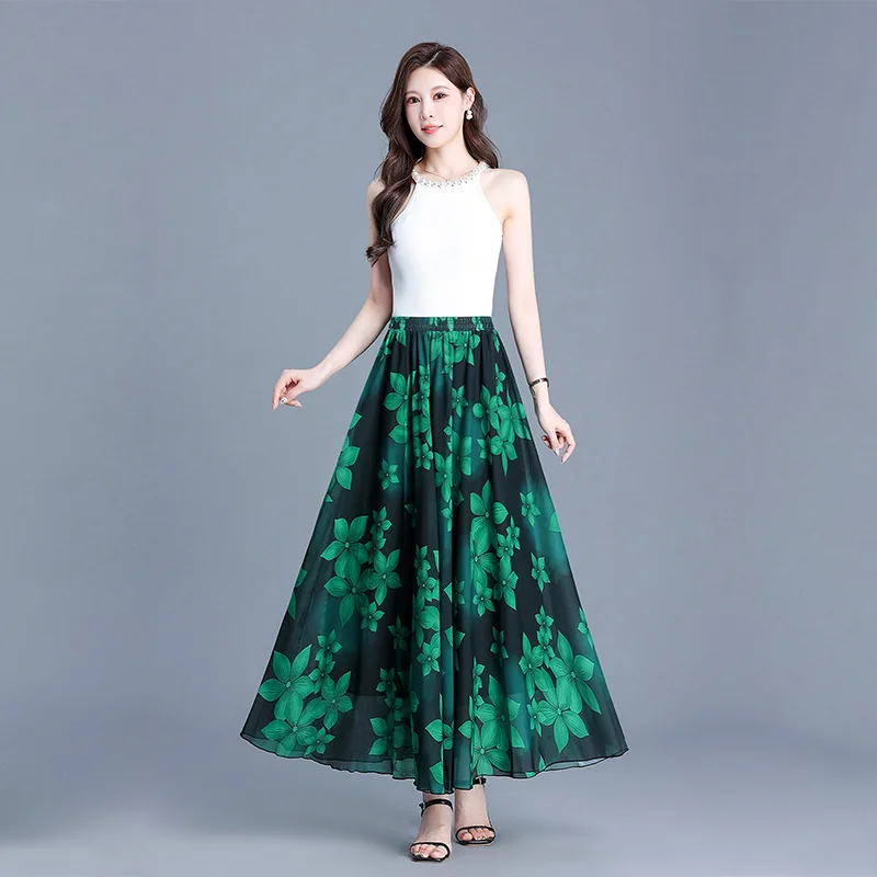 Elegant Women Big Swing Wave Point Design Outdoor Women Skirts Hot Sale New Fashion Floral Print Comfortable Summer Dress