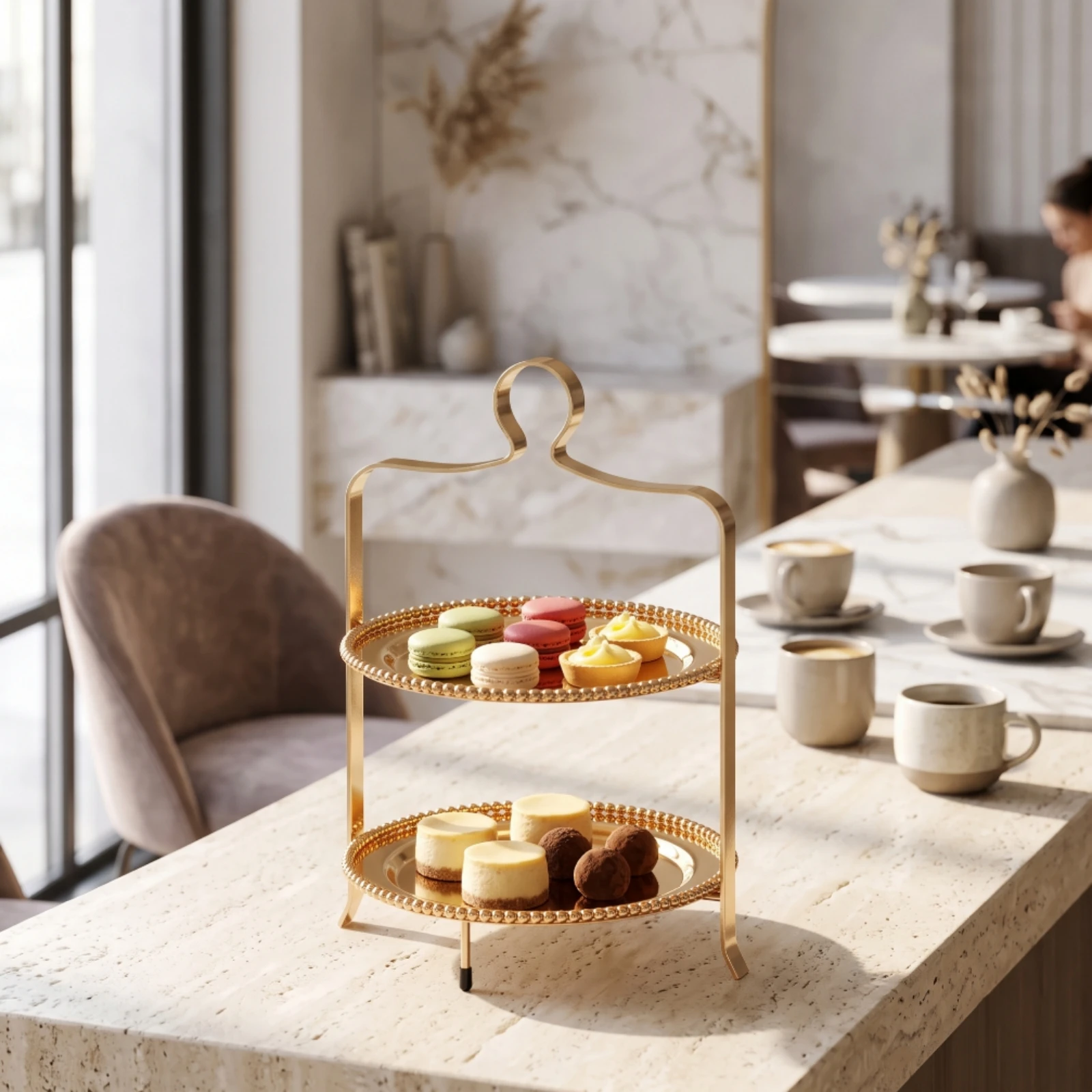 2-Tier Dessert Stand Stainless Steel 2-Tier Cake Stand Easy to Clean Freestanding for Cafes