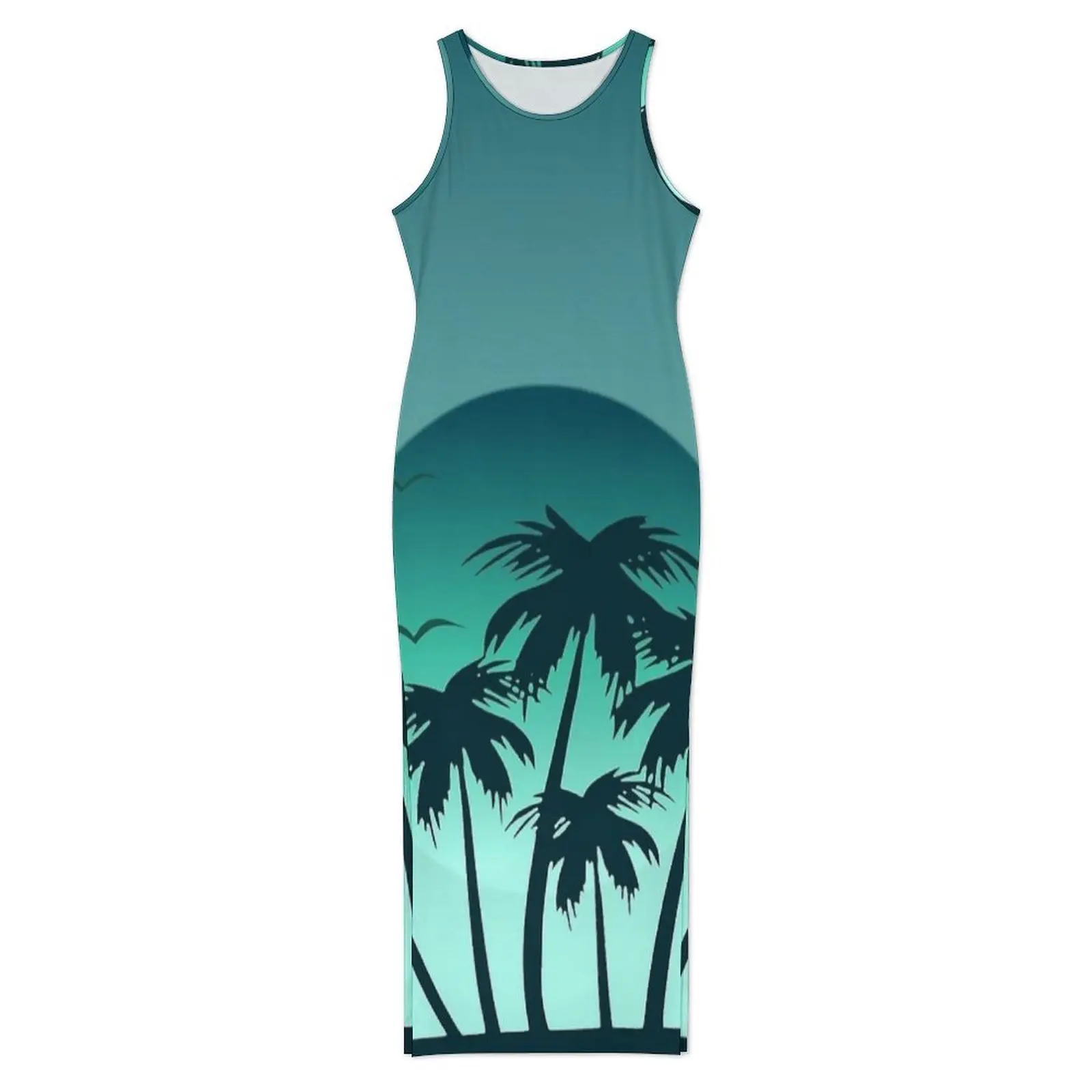 Miami Vibes Palm Tree Sunset Bodycon Dress Summer Club Party Maxi Dresses Woman Sleeveless Design Street Fashion Dress Big Size