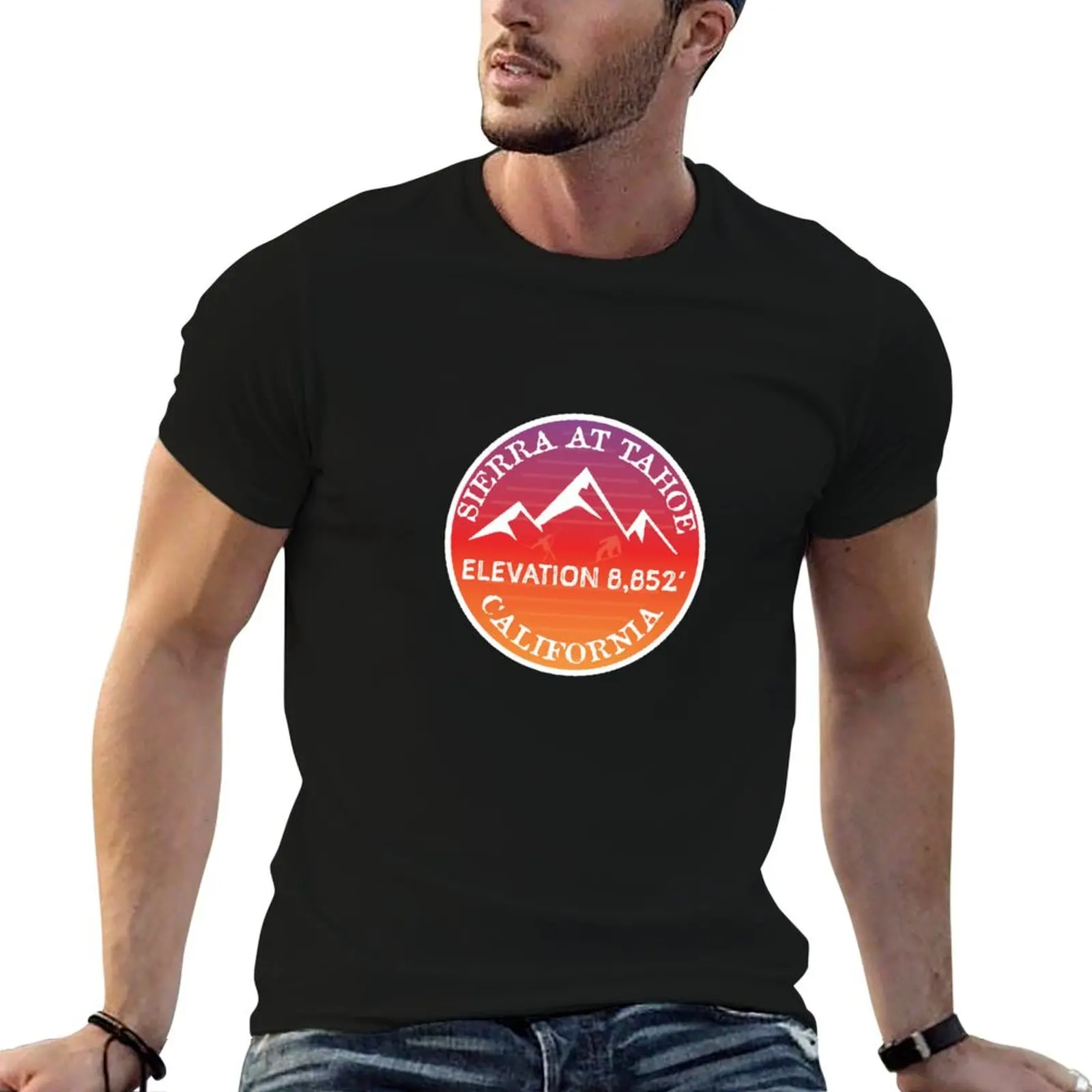 Camiseta con pegatina de Sierra At Tahoe Ski Snowboard Resort Mountain California Yosemite, camiseta para hombre, camiseta de algodón pesado