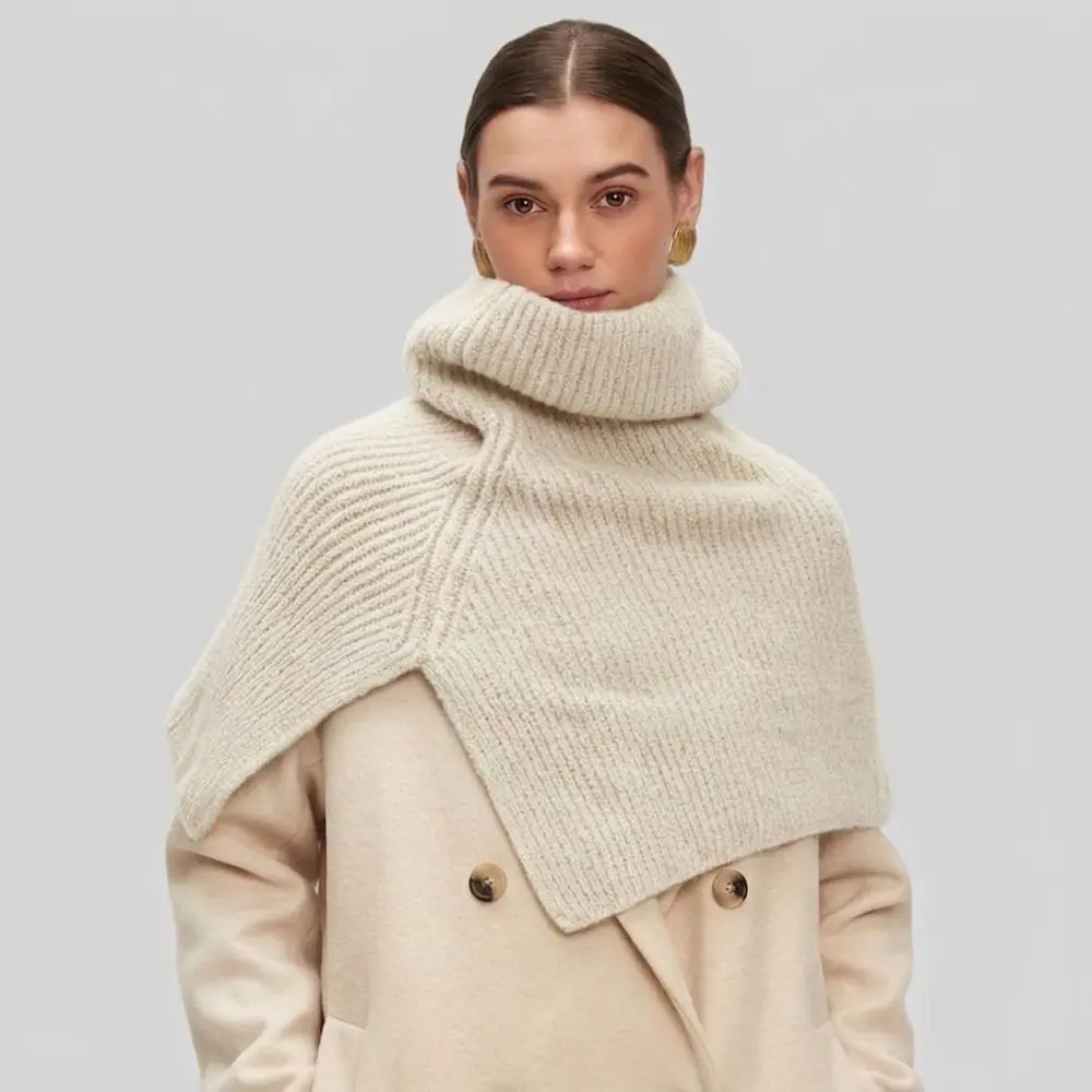 Simple Turtleneck Knitted Pullover Shawl High Neck Thicken Women Cape Warm Korean Style Slit Neck Wraps Student