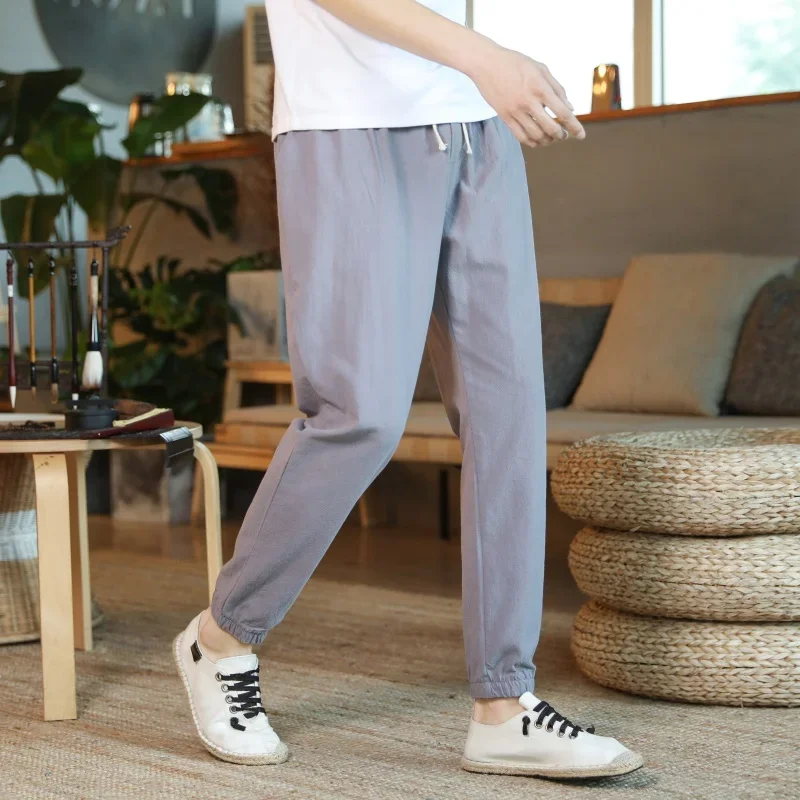 Casual Pants Summer Loose Korean Style Trendy Nine-point Beam Pants Linen Harem Pants