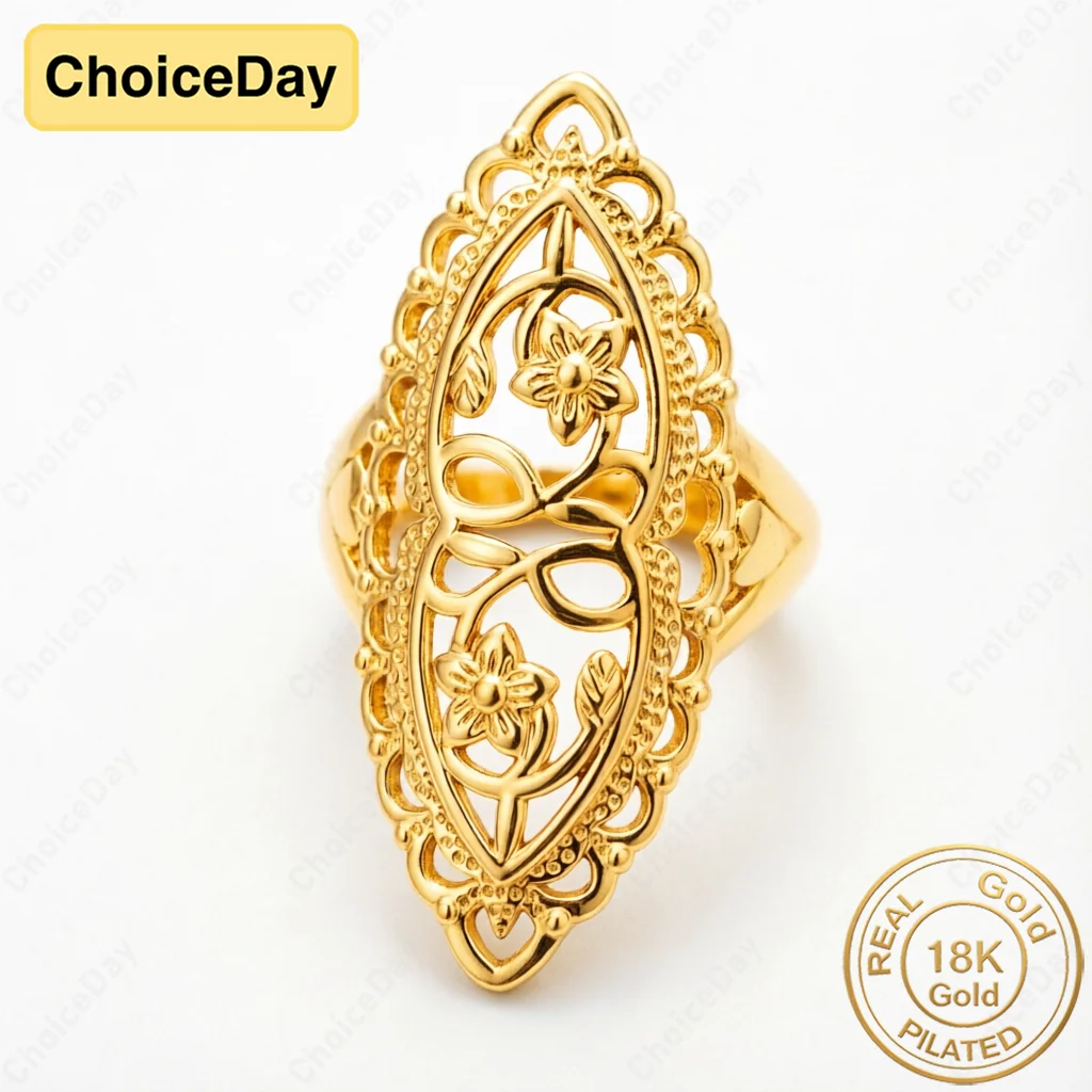 18K Gold Plated #8 Exquisite Openwork Carved Wide Ring for Women, Engagement Party Gift Jewelry