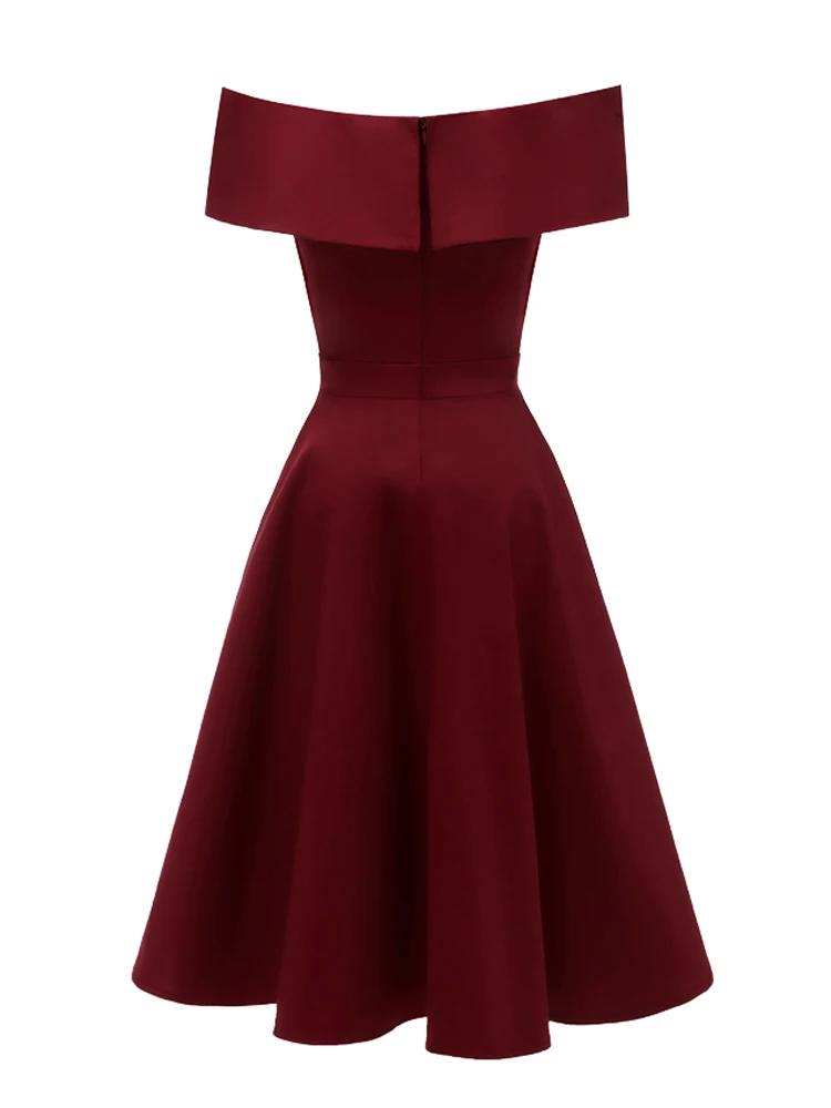 Tonval Vintage Off the Shoulder Party Sexy Evening Birthday Dresses Prom Elegant Women Fit and Flare Cotton Dress