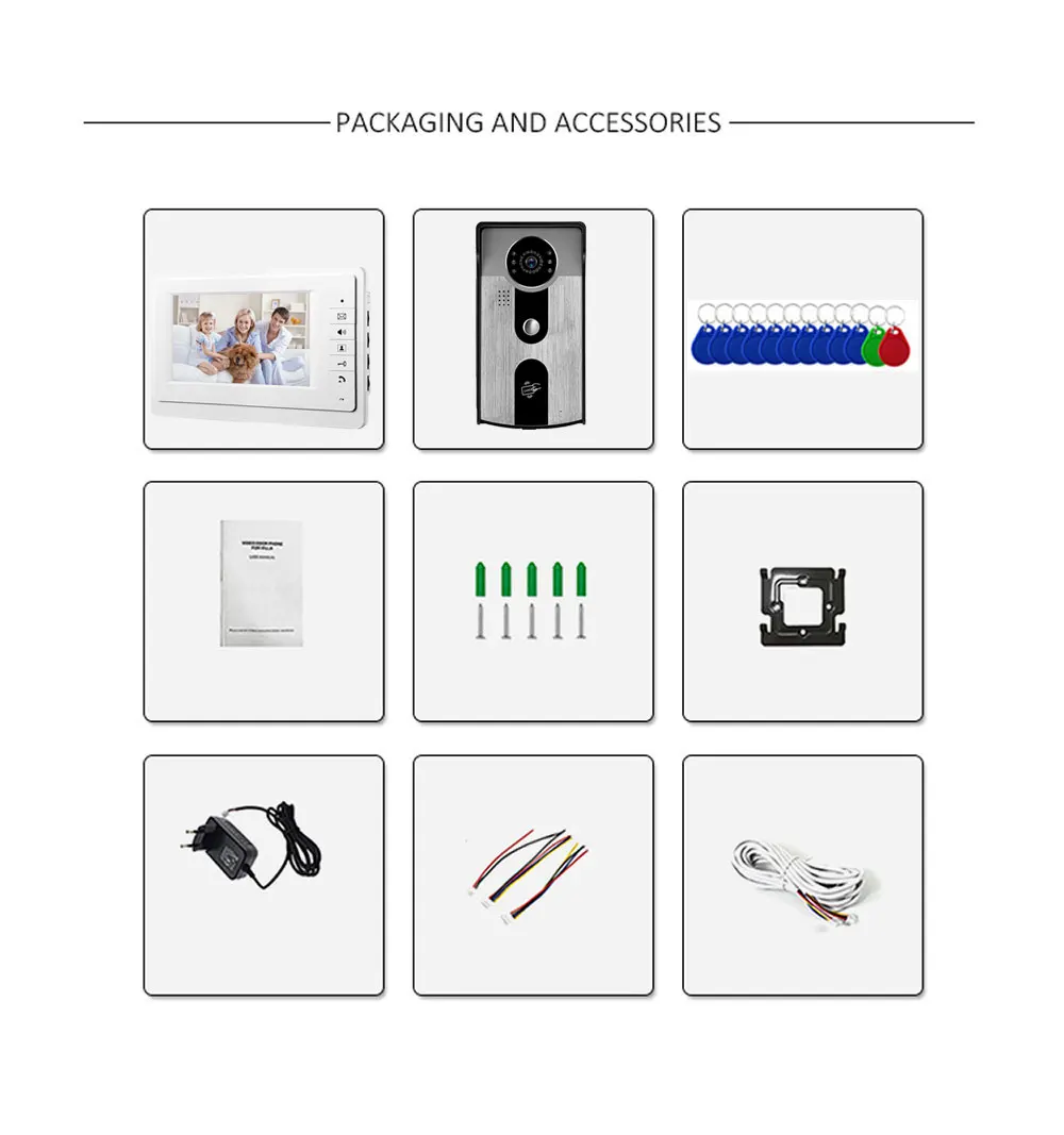 Hot 7 Inch Indoor Monitor Video Doorbell Video Intercom System with ID Keyfobs Unlock Waterproof Color Night Vision Camera