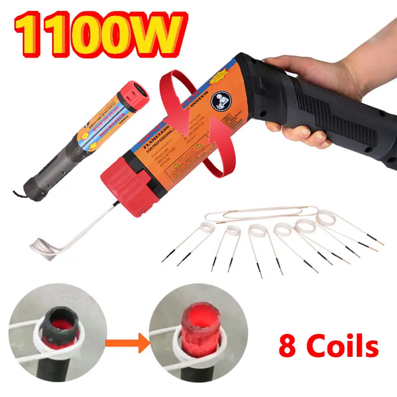 1100W Portable Induction Heater Kit Rotatable 110V/220V Mini Hand-Held Nut Heating Flameless Removal Tool Set With 8 Coils