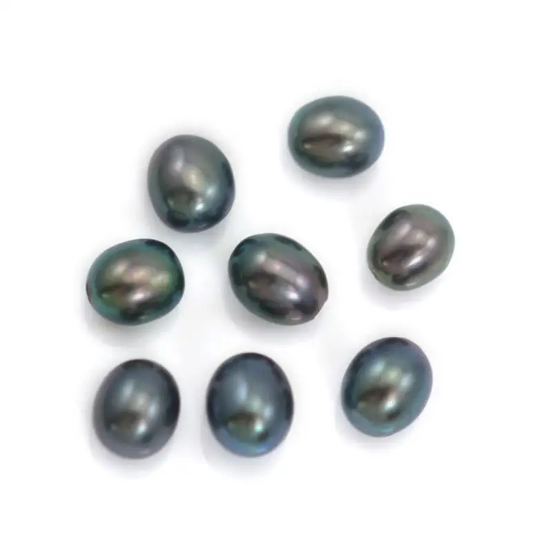 2pcs Dark Blue Freshwater Cultured Pearls Half-drilled beads Oval 4-4.5mm/5-5.5mm