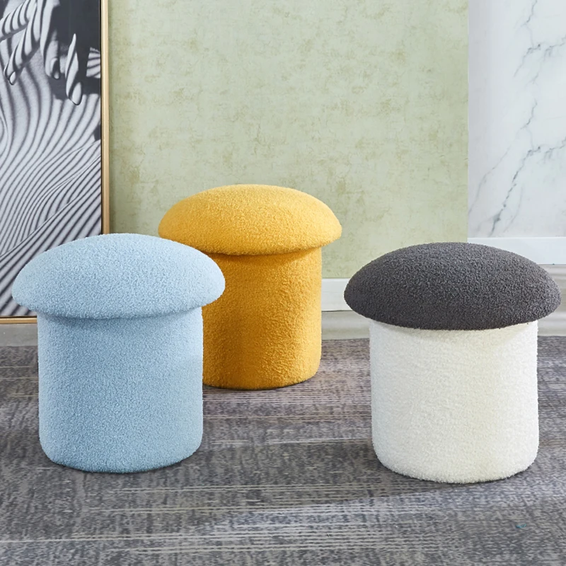 

Household Living Room Furniture Flannelette Mushroom Stool Creative Bedroom Dressing Stool Footstool Mobile Circular Chair Seat