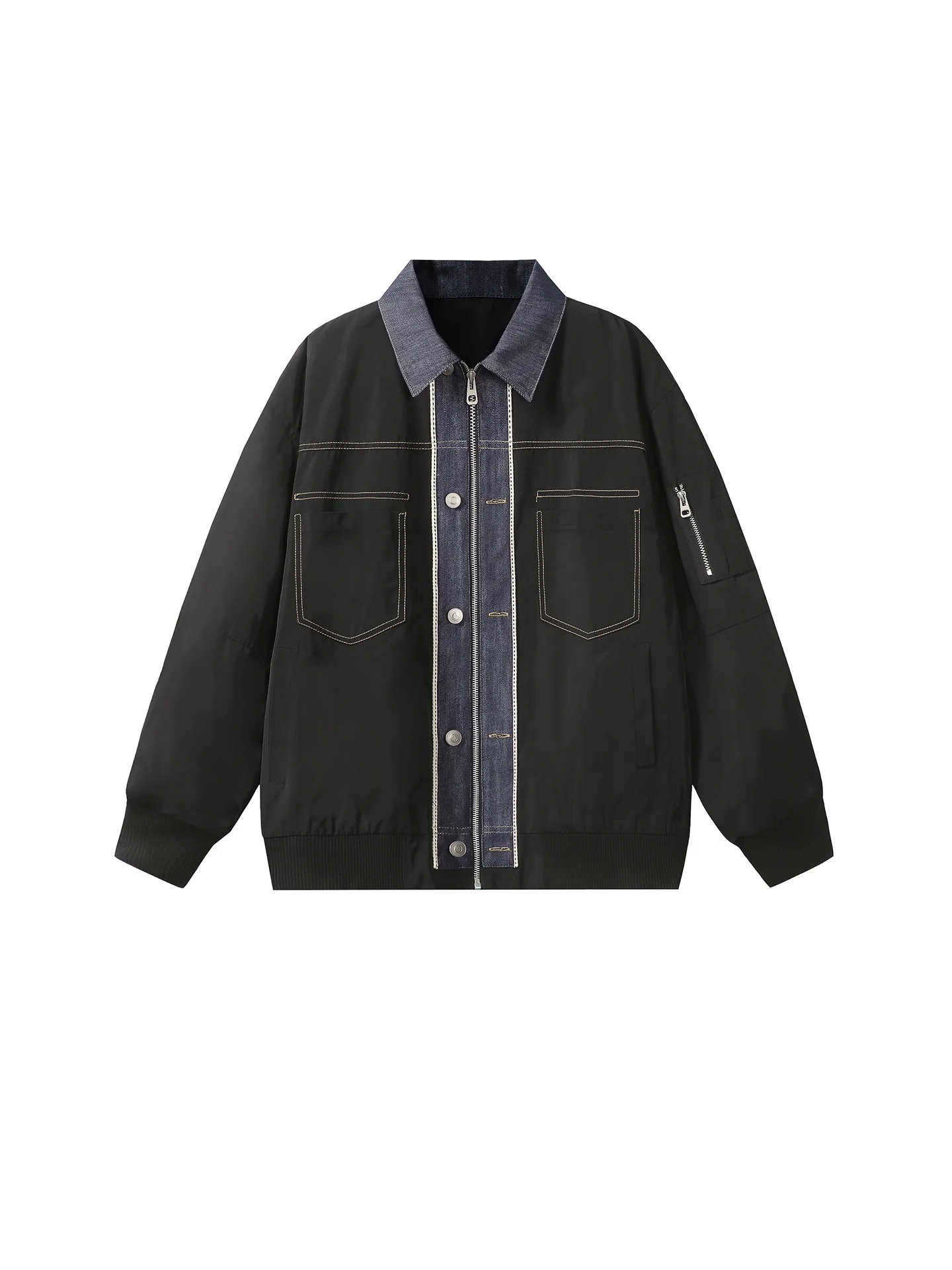 

American Retro Color Blo Workwear Denim Jaet Men's Spring New Couple Silhouette Fake Two-Piece Outerwear Casual Youth Fas...