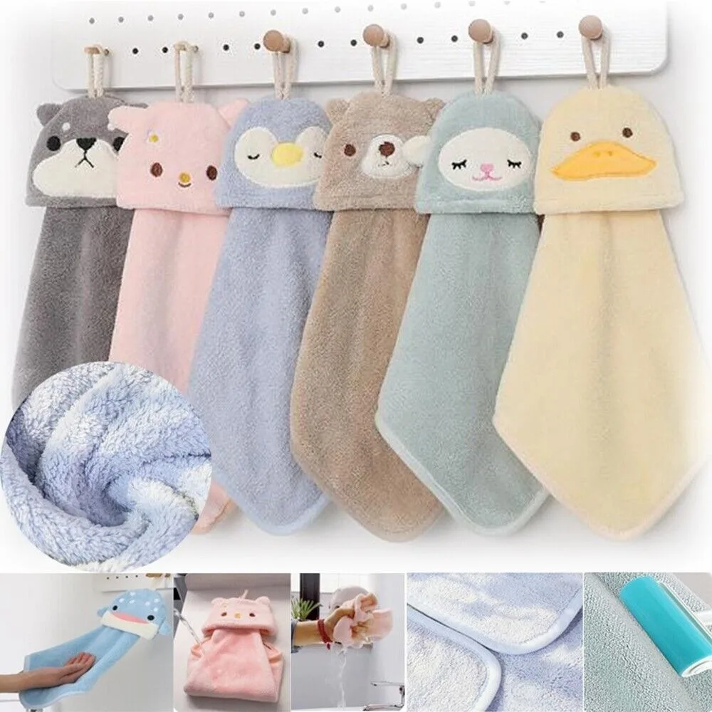 

New Cartoon Kitchen Rags Water Uptake Coral Velvet Animal Hand Wiping Cloth Hanging Type Cleaning Cloth