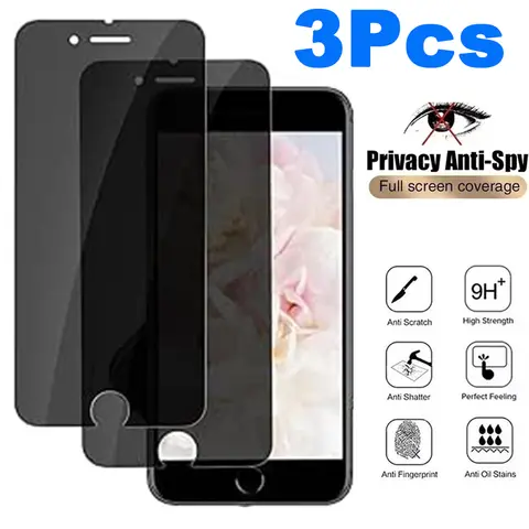 3 unidades protetor de tela de privacidade para iPhone 6 6s 7 8 Plus SE2020 SE2022 vidro temperado anti-espião