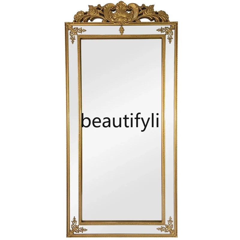مرآة مناسبة للأميرة باللون الذهبي العتيق من الأرض إلى السقف لغرفة النوم معلقة على الحائط وأرضية خلع الملابس ومرحاض لكامل الجسم