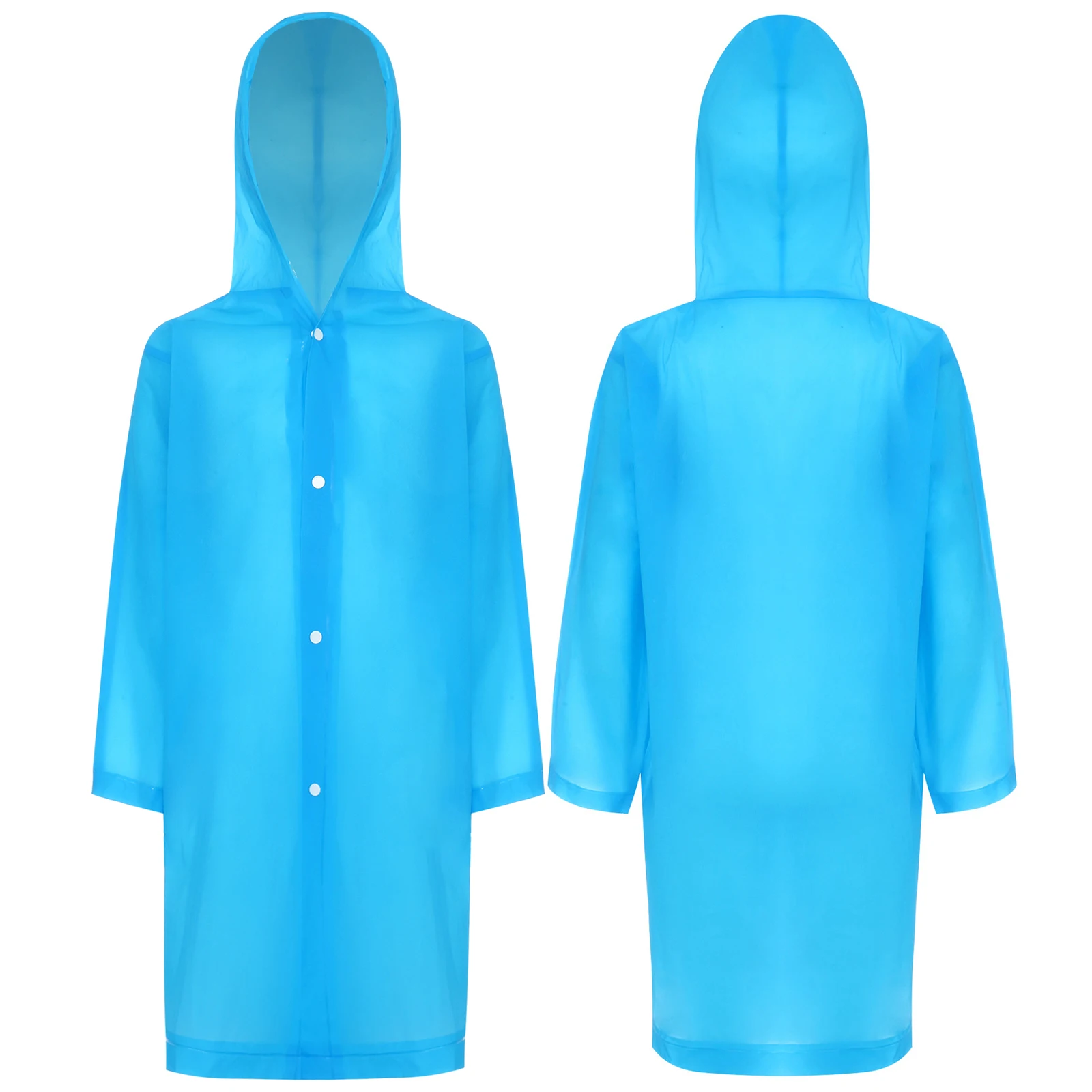

Kids Boys Girls Raincoat Reusable Water Resistant Long Sleeve Press Buttons Rain Poncho with Drawstring Hood Outdoor Hiking Coat