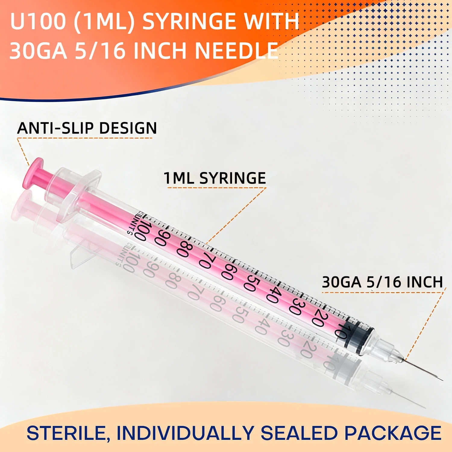25/100 Stück 1ml 30G 8mm Sterile Insulinspritze mit Nadeln, rosa Kappe, einzeln verpackt, Einweg-Kunststoff-Kosmetikspritze – Detail 4