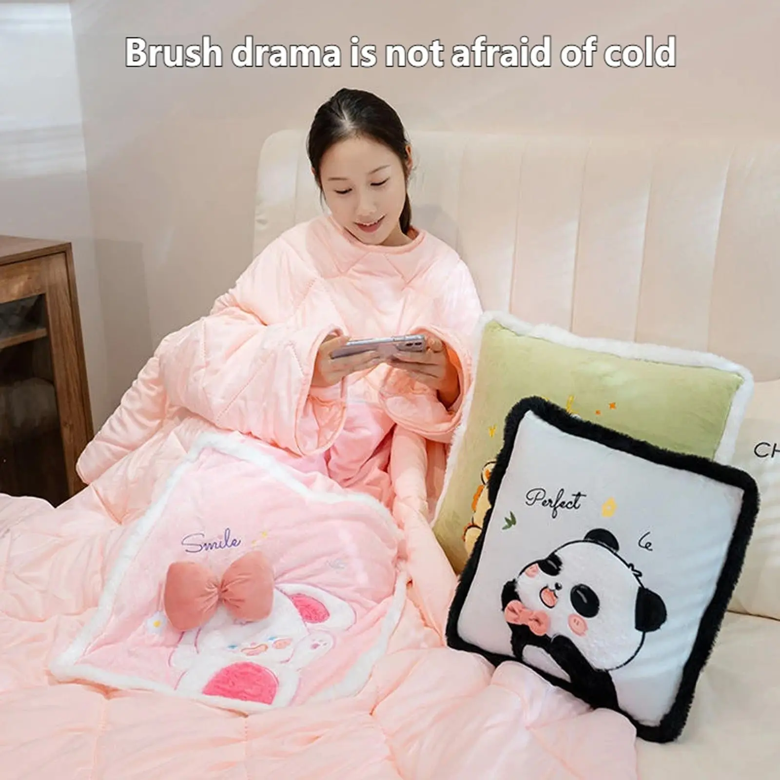 Lazy Quilt with Sleeves Winter Thick Warm Wearable Blanket for Men and Women, Removable Single Person Comforter for Office Sleep