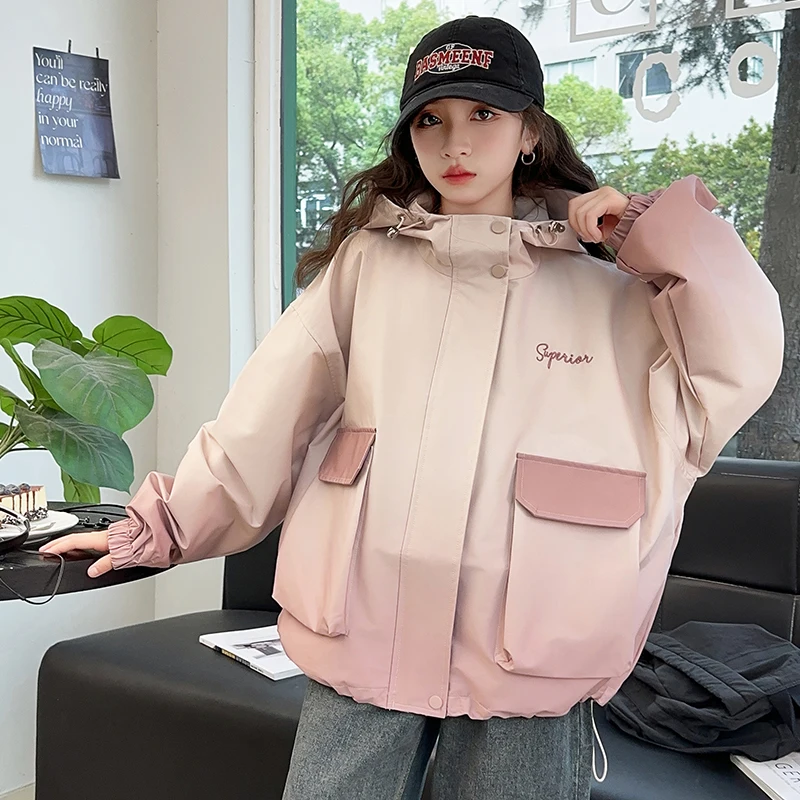 2025 autumn children's hanging dye coat girls' pink cotton jacket winter long sleeved hooded sweatshirt boys' coat