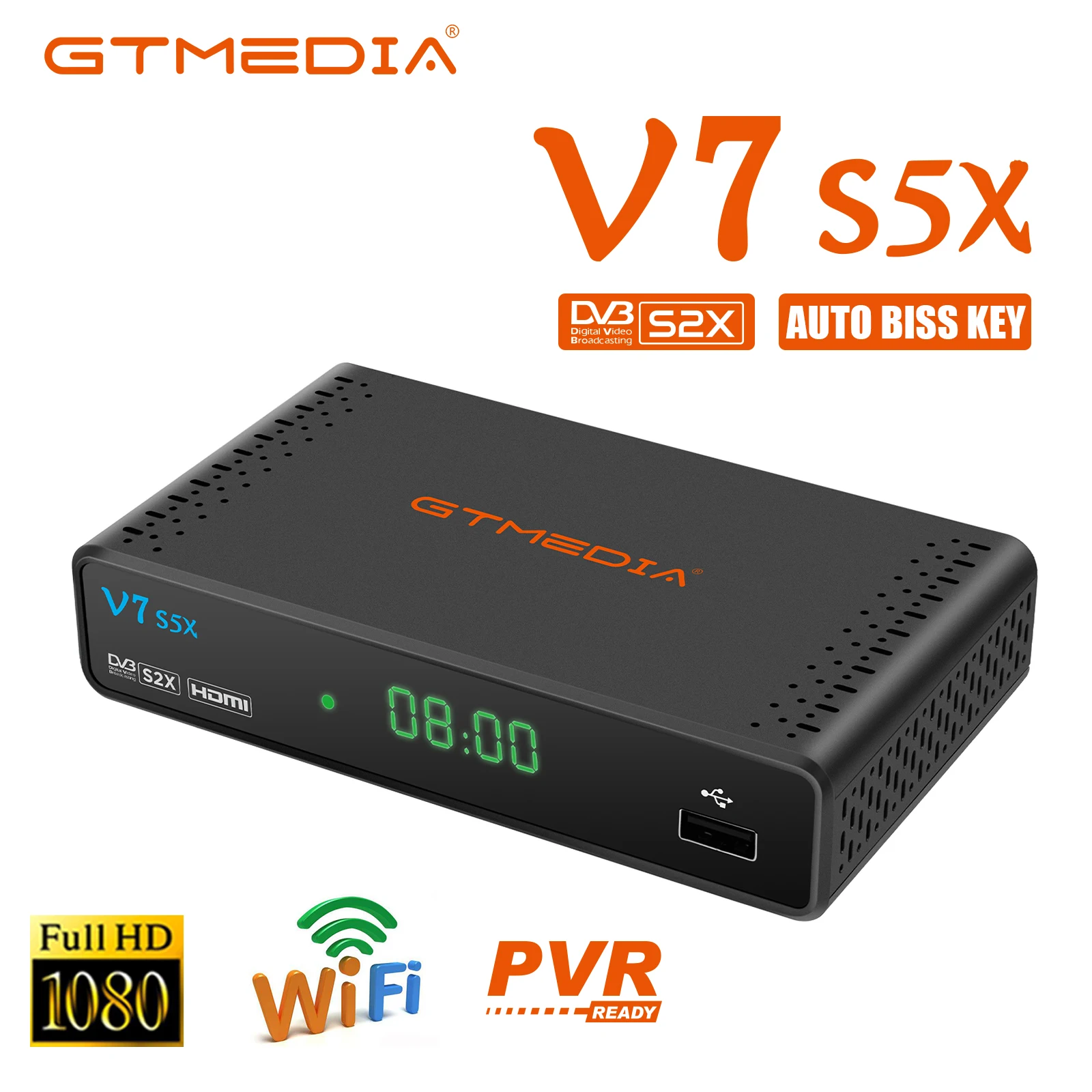 GTmedia V7 S5X Satellite TV Receiver DVB-S/S2/S2X H.265 AVS+ Auto Roll Full PowerVu USB Wifi Youporn Set Top Box V7S5X Player