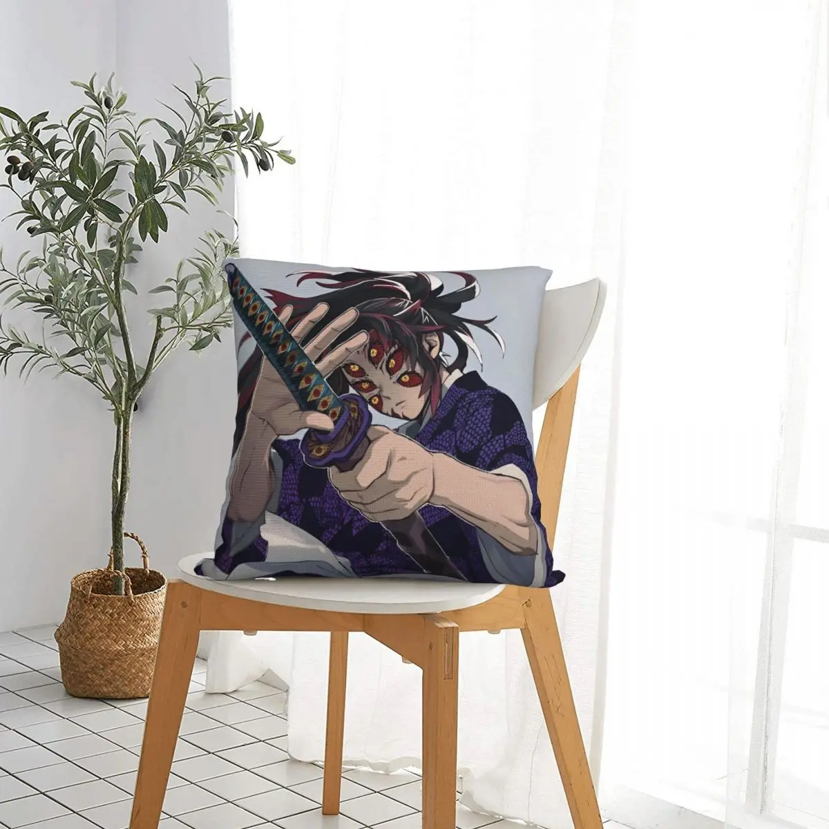 Upper Rank One Kokushibo Square Pillow Case Anime Demon Slayer Cushion Cover Zipper Decorative Throw Pillow Case Cover for Home