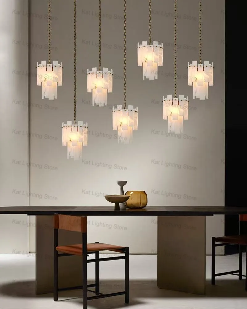 2025 مصباح قلادة من الرخام الأمريكي الفاخر للسقوف من الفولاذ المقاوم للصدأ والنحاس الأسود والفضي بريق مستدير قابل للتعتيم