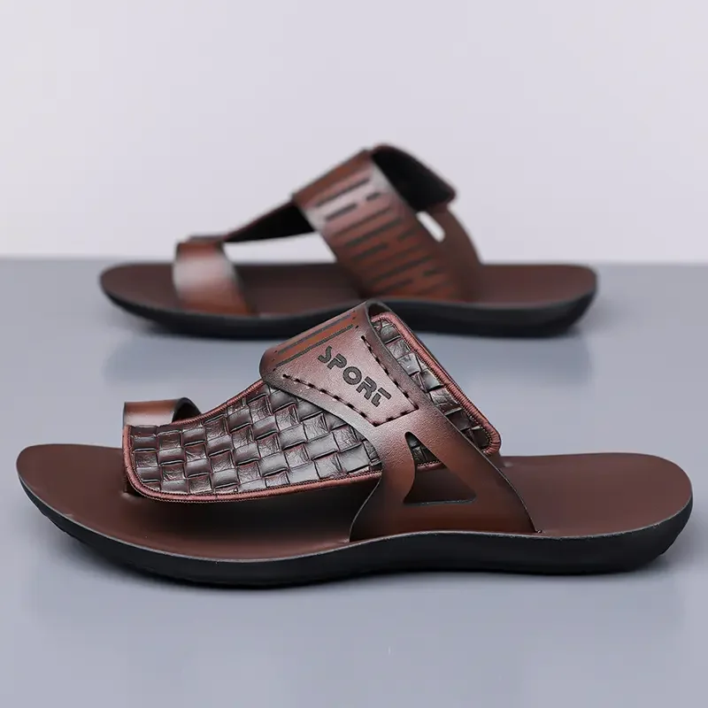 Sommerliche Herren-Ledersandalen, modisch, schlicht, große Größen 38-48, für Jugendliche, Strandschuhe, Slipper, Gummisohle, bequeme Freizeitschuhe – Detail 9