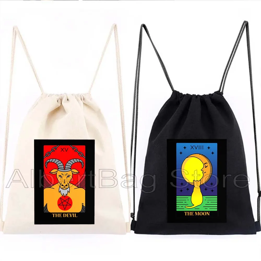 THE MOON SUN KING QUEEN CHARIOT EMPEROR EMPRESS FOOL HERMIT DEVIL Flower Cat Tarot Drawstring Bags Soccer Backpack Gym Sackpack
