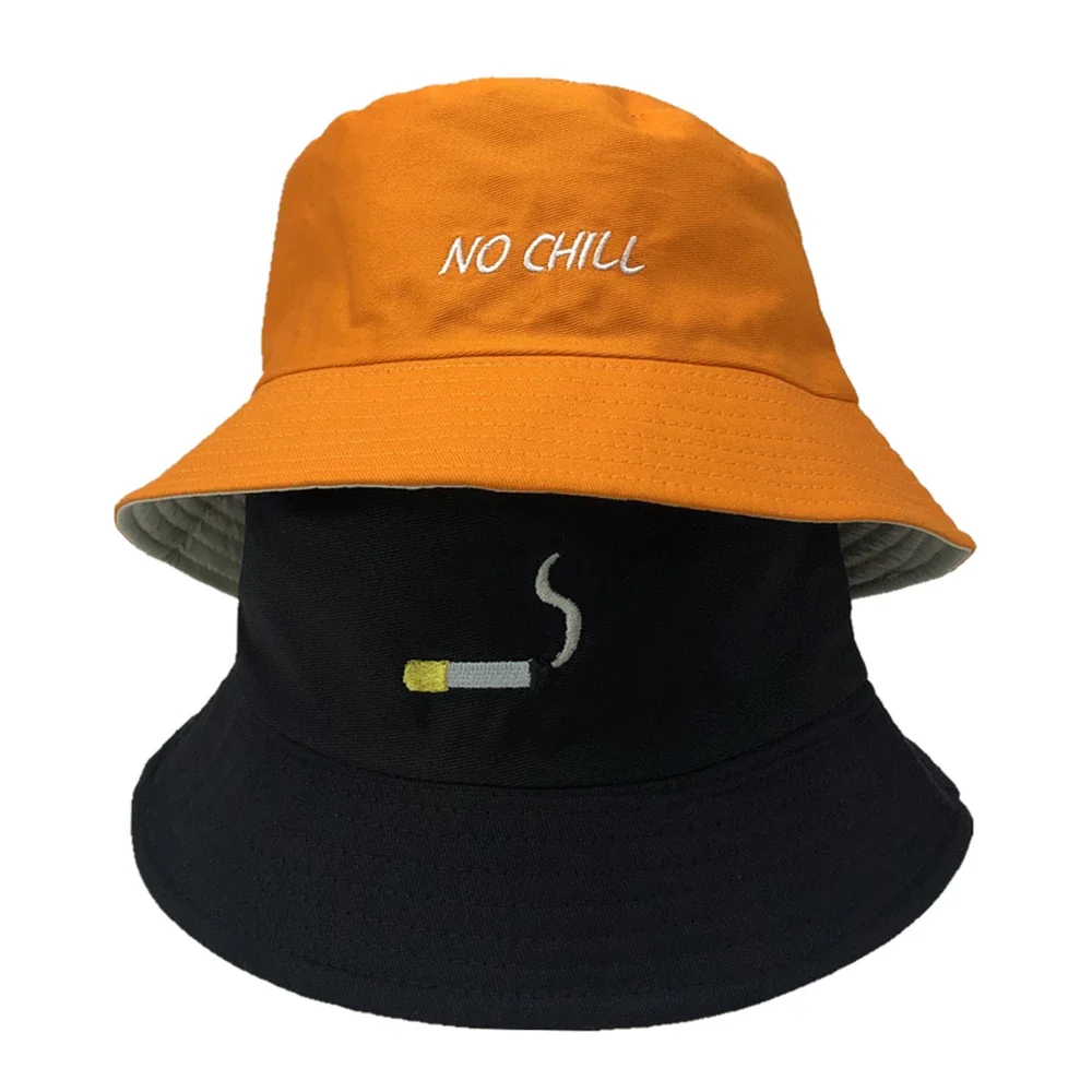 Reversible Summer Women Bucket Hats Cigarette Embroidery Fisherman Caps Gorras