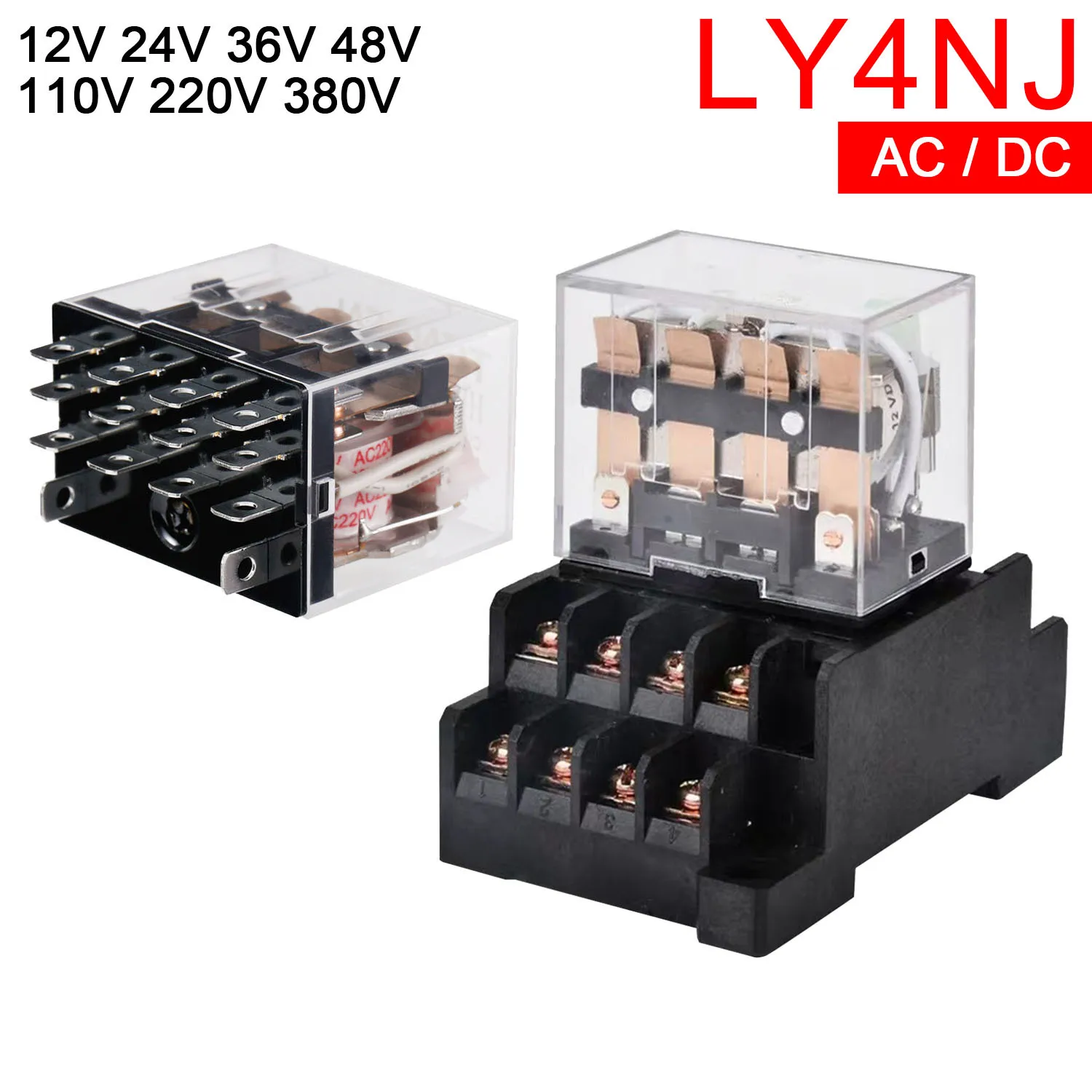 

1Set HH64P Micro Relay P143 14 Pin 10A with LED LY4NJ General Intermediate Relay 12V 24V 110V 220V 380V with Socket Base LY4N-GS
