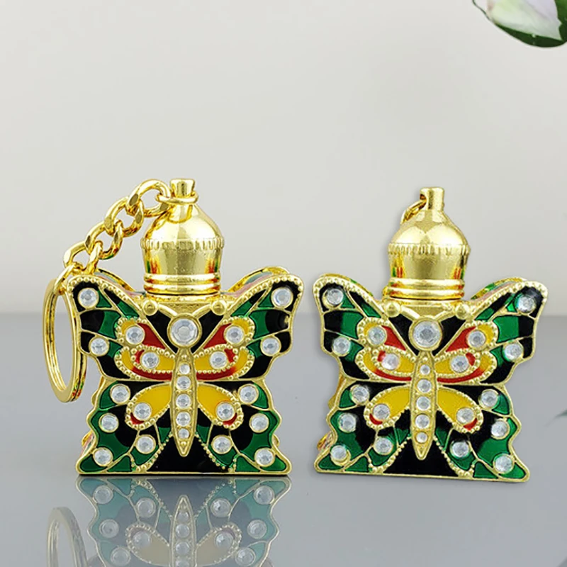 Butterfly Shape Perfume Bottle Metal Vintage Arab Style Essential Oil Screw Bottle Essential Oil Dropper Bottle With Key Chain