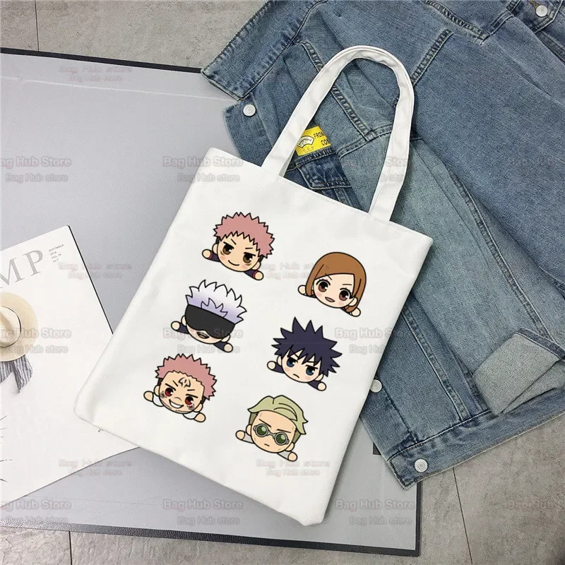 Anime Jujutsu Kaisen Gojo Satoru Yuji Itadori Shopping Bag Grocery Shopper Jute Bag Shopping Tote Bag Reusable Bolsa