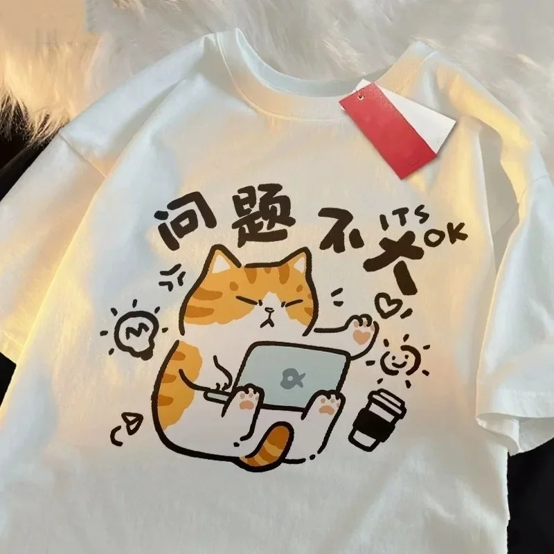 

2025 New T-Shirts Fun Tool Cat Printing Tops Cotton Oversized Clothing Fashion Soft Clothes Street Summer Tshirts 5XL