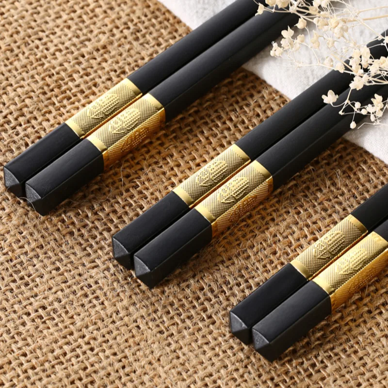 Alloy Black Gold Chopsticks Set Non-slip Dishwasher Safe Chi