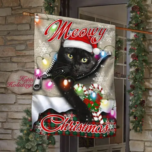 Black Cat Meowy Christmas Flag Garden Flag - House Flag