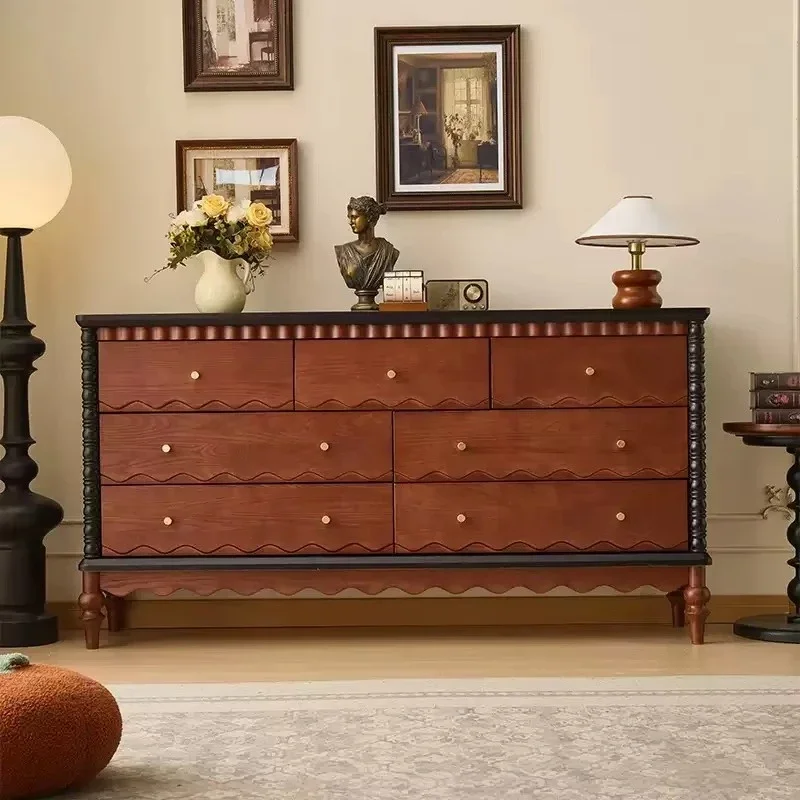 French retro style four barrels, solid wood living room locker, bedroom wall bed end drawer living room cabinet