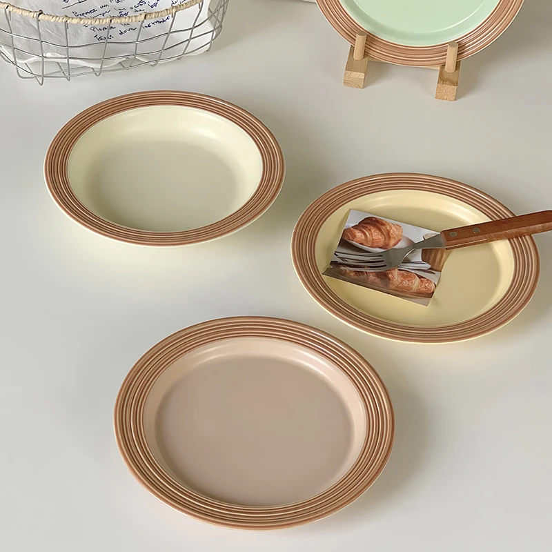 Ceramic Breakfast Plate Exquisite Western Spaghetti Plates Household Soup Tray Creative Contrast Color Steak Dish