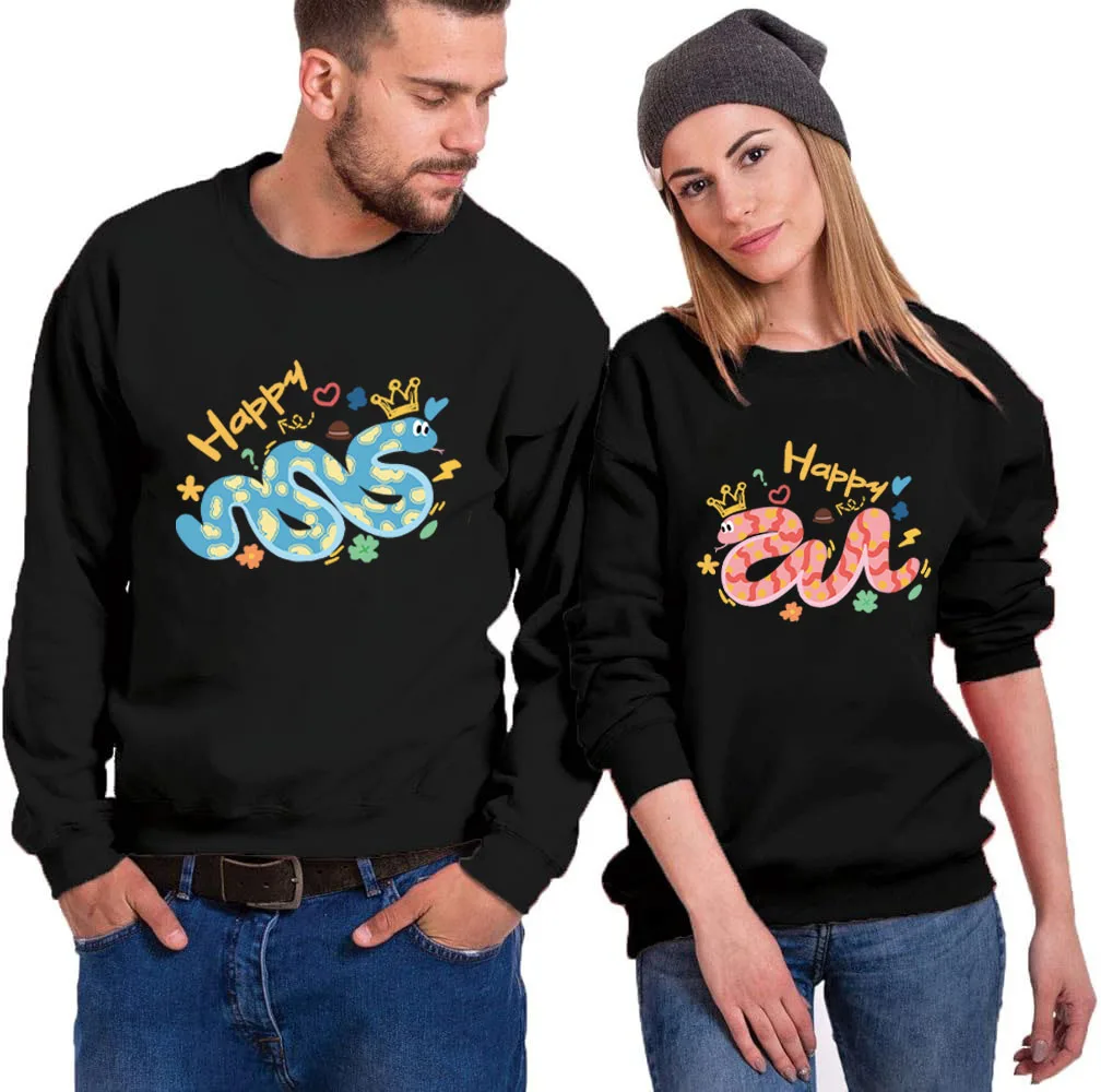 Cartoon Snake Print Round Neck Sweatshirts Fashion Hip Hop Streetwear Autumn Casual and Oversized Couple Clothing