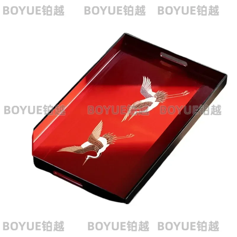 Japanese Lacquer Tea Tray Rectangular Wooden Serving Platter for Kung Fu Tea Set Dim Sum Snack Plate Home Kitchen Decor