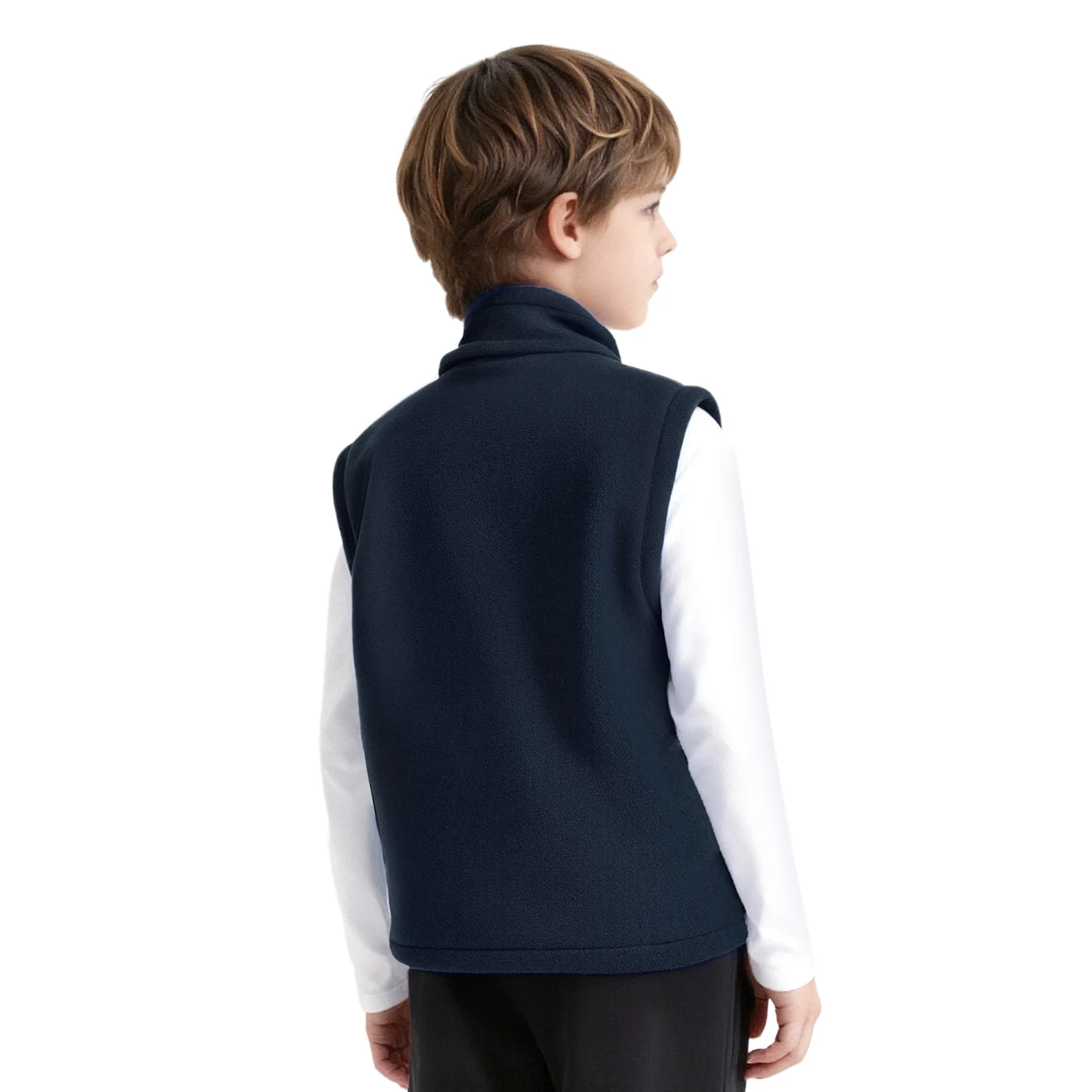 Kids Girls Boys Winter Warm Fleece Vest Coat Casual Outerwear Solid Color Stand Collar Sleeveless Zip-Up Jacket with Pockets