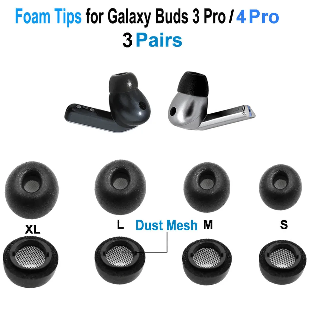 NONE 3 Paar Memory-Schaum-Ohrstöpsel für Samsung Galaxy Buds 3 Pro / 4 Pro Ersatz-Ohrstöpsel Ohrhörer-Zubehör XL L M S