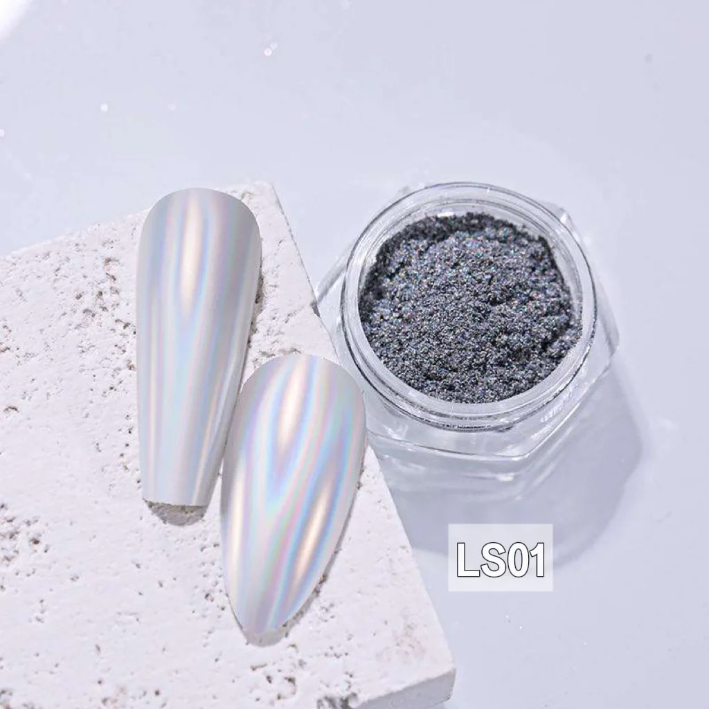 HOLA كروم مسحوق الأظافر فرك تأثير مرآة لامعة لتصميم مانيكير المهنية الملونة مسمار الفن غبار الصباغ المعدني
