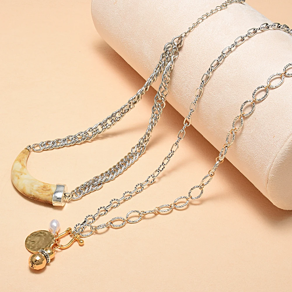 

Fashion Creative Double layers Animal Horns Pendant Necklace For Women Link Chain Punk Necklace Vintage Jewelry Gift