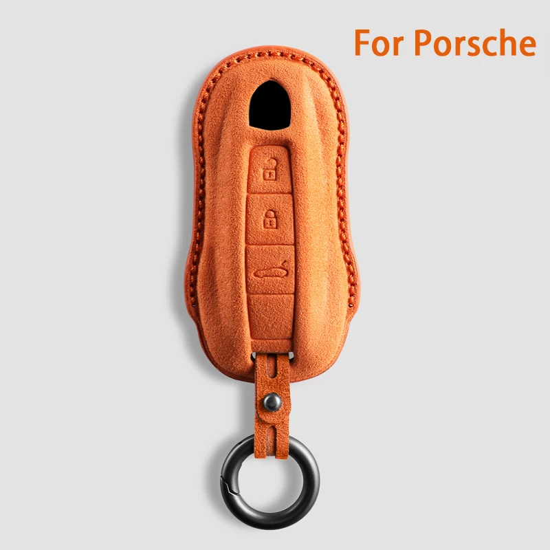 Keychain For Porsche Panamera Cayenne 971 911 9YA Macan Boxster Spyder Carrera Cayman 970 981 991 3 Buttons Suede Car Key Case