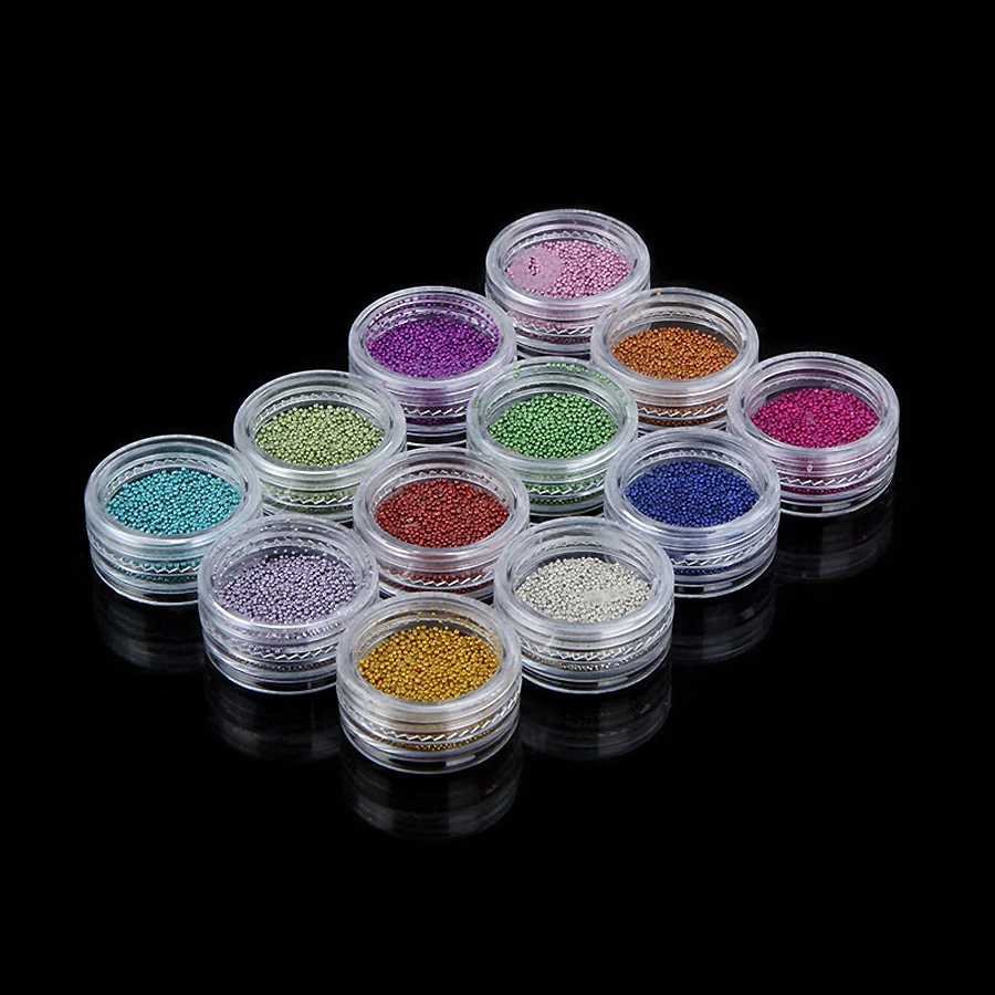 12Pcs Nail Art Caviar Beads, Micro Metal Beads, Nail Art Embellishment for Manicure Nail Designs Decoration