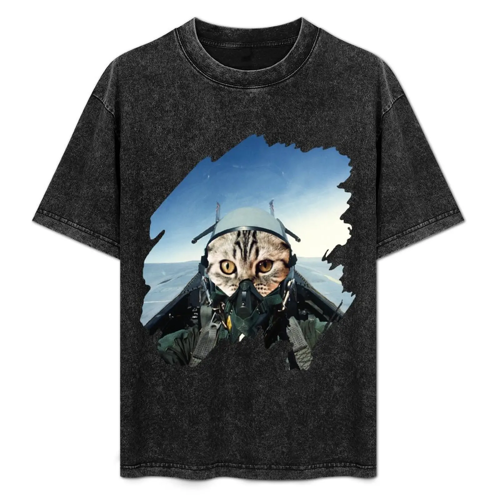 

Domestic Cat Pilot flying in a Jet Fighter T-Shirt Big and Tall Solid Color T-Shirt